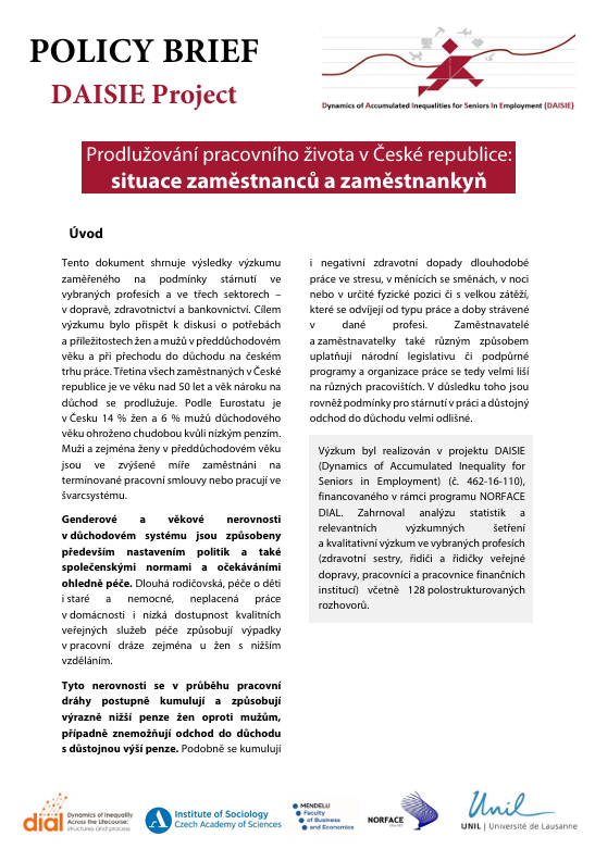 Extension of Working Lives in the Czech Republic: Employee Situation