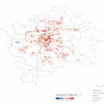 Figure 5.6: Change in number of foreigners in individualised scalable neighbourhoods at k = 3200 level in Prague metropolitan core.